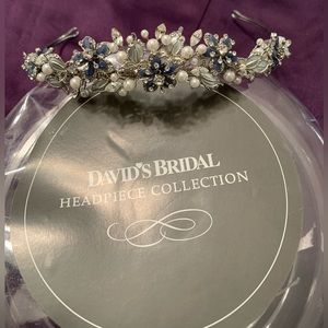 David’s Bridal Tiara Rhodium Pearl Crown w/ Swarovski Crystals